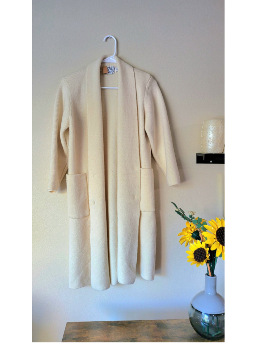 Vintage 80's Nordstrom POV 100% Wool Duster Cardigan Sweater Cream Made in HK